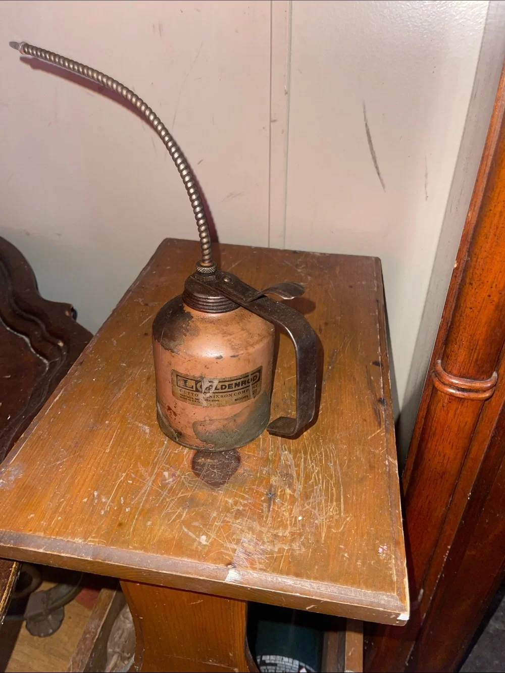 Old-Style Copper Oil Can with Black Handle -